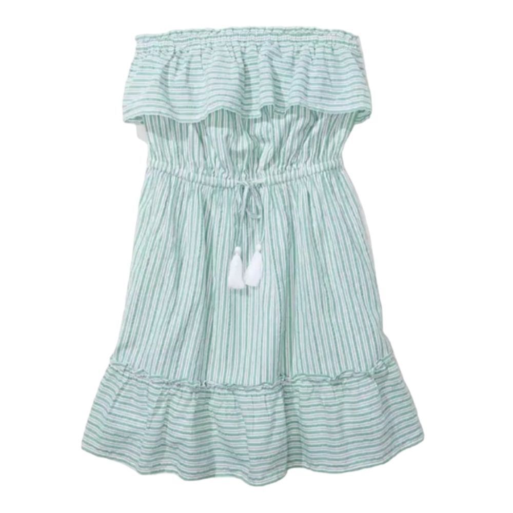 AMERICAN EAGLE green stripe ruffle‎ strapless tube top mini dress M
